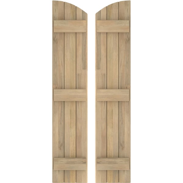 Ekena Millwork Americraft 3-Board (3 Batten) Wood Joined Board-n-Batten Shutters w/Ellipt Top, ARW401BE311X77UNH, PR ARW401BE311X77UNH - main